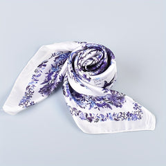 Floral Bird Print Silk Square Scarf Neckerchief