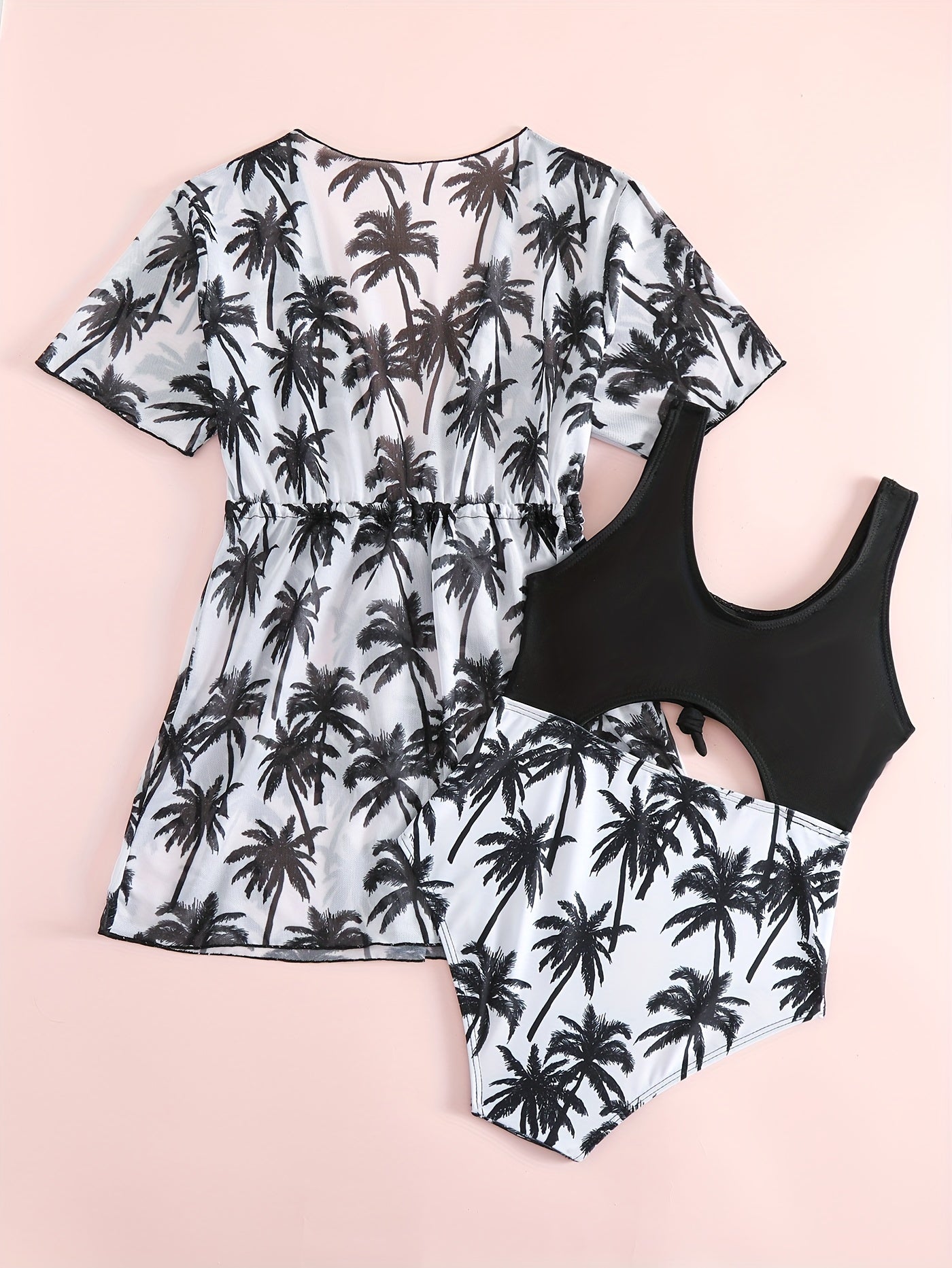 Girl's Coconut Pattern Swimsuit & Cover Up Tankini Set