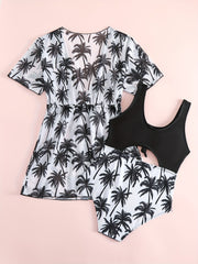 Girl's Coconut Pattern Swimsuit & Cover Up Tankini Set