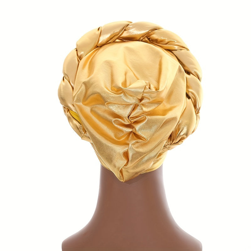 Golden Hot Stamping Turbans Three Layer Bright Head Wraps Twist Braid Bonnet