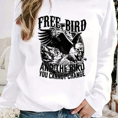 Eagle Print Sweatshirt Crew Neck Women's Clothing