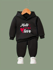 OERYUI Kids Breathable Activewear Set MOM IS MY LOVE Print Hoodies Pants Set