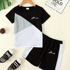 Boys Casual Outfit Round Neck T shirt & Shorts Kids Summer Clothes Sets