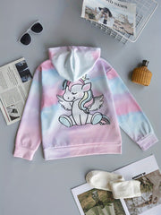 Girls' Tie Dye Unicorn Print Hooded Sweatshirt Pullover with Pocket