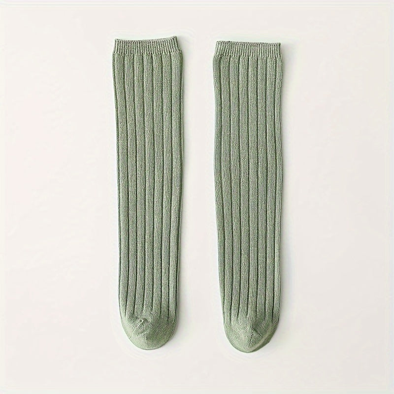 Girl's Twist Striped Knitted Knee High Socks Breathable Long Stockings