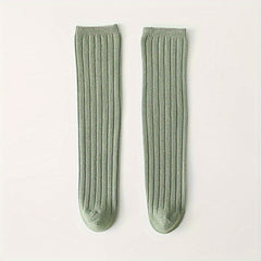 Girl's Twist Striped Knitted Knee High Socks Breathable Long Stockings