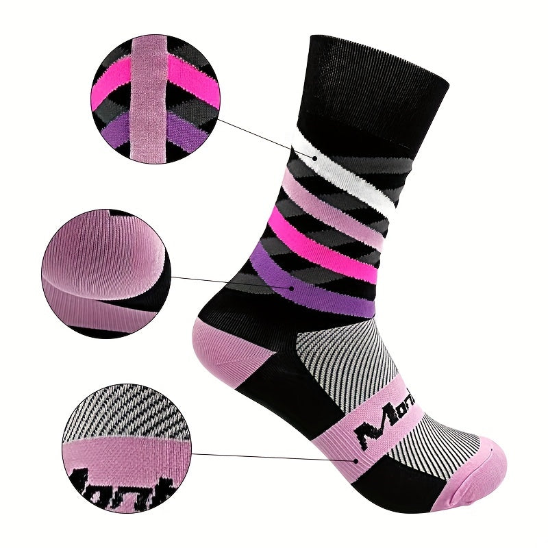 Casual Breathable Striped Mid Calf Socks for Cycling Running