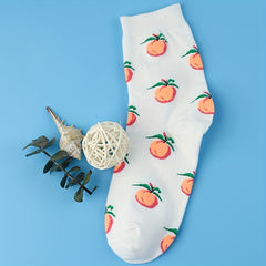 3 Pairs Peach Print Socks Comfy & Mid Tube Women's Stockings