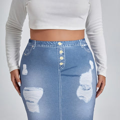 Denim Print High Waist Bodycon Skirt