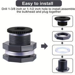 2 Sets PVC Bulkhead Fitting With Plugs for Rain Barrels Aquariums Water Tanks