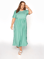 Striped Pattern Round Neck Loose Fit Maxi Dress Women's Plus Size