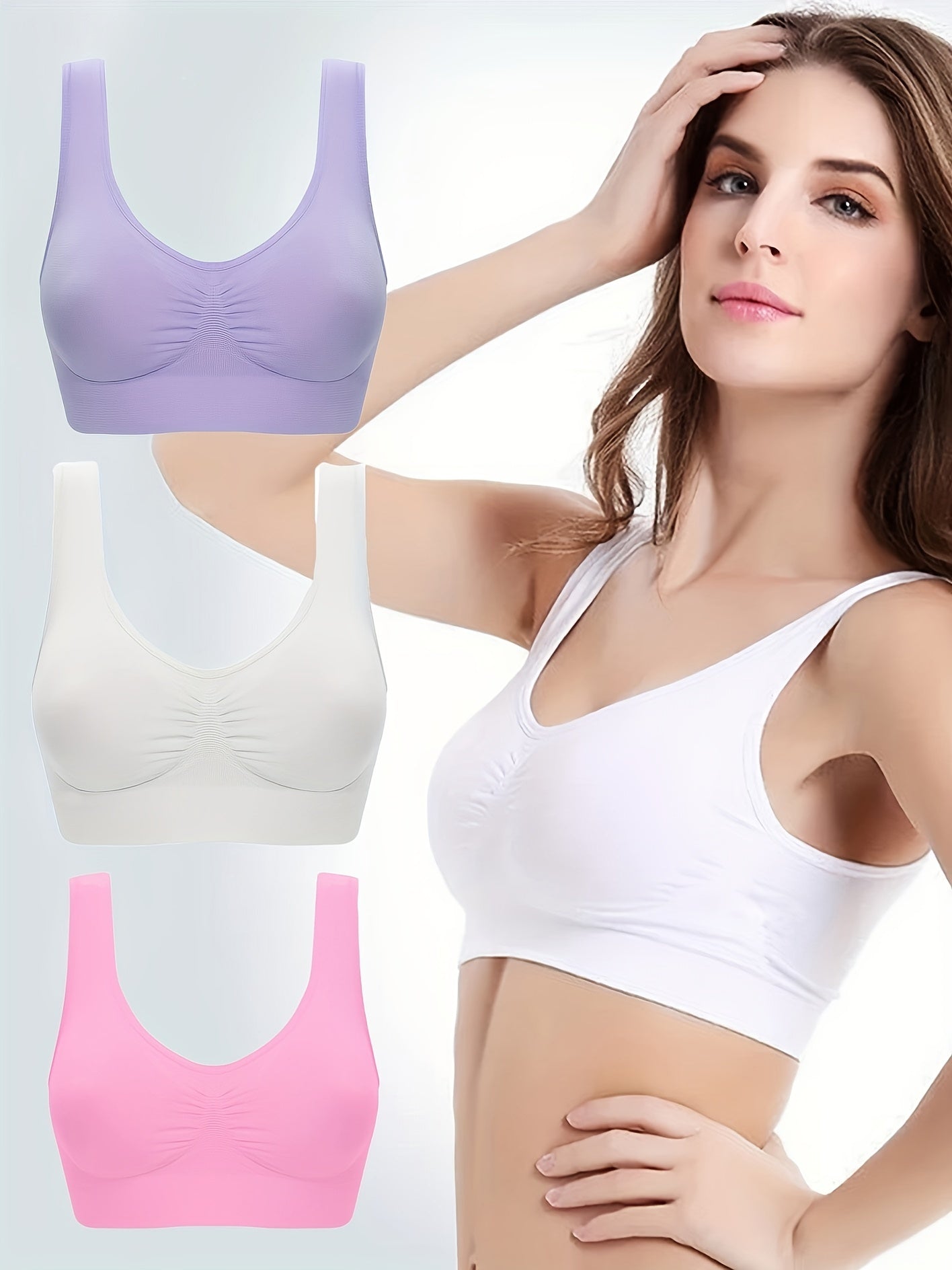 3pcs Wireless Sports Bras Comfy & Breathable Running Workout Tank Bra