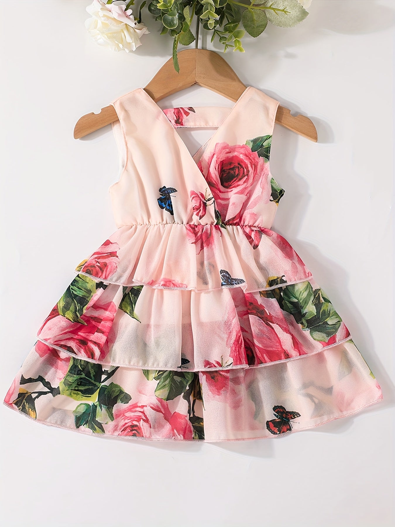 Floral Layered Dress Toddler Baby Girls Casual Dress