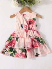 Floral Layered Dress Toddler Baby Girls Casual Dress