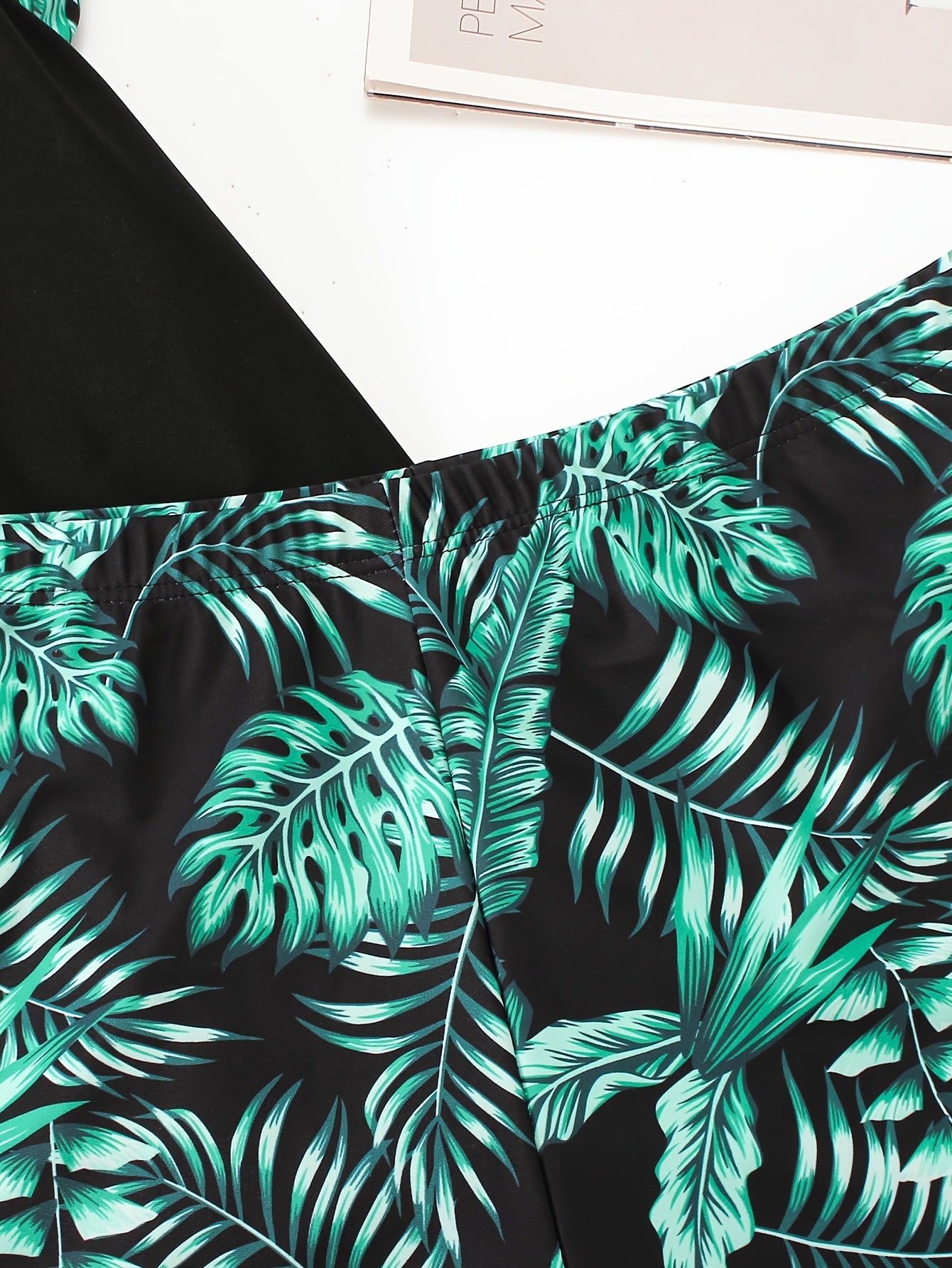 Tropical Print Tankini Set Round Neck Cami Top & Shorts 2 Piece