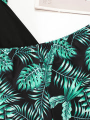 Tropical Print Tankini Set Round Neck Cami Top & Shorts 2 Piece