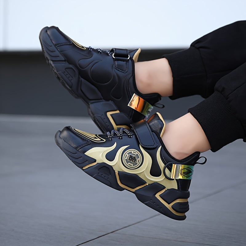 Boy's Flame Pattern Chunky Shoes Non Slip Casual Sneakers