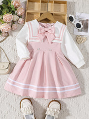 Girls Sailor Collar Princess Dress With Bow - Autumn/Spring