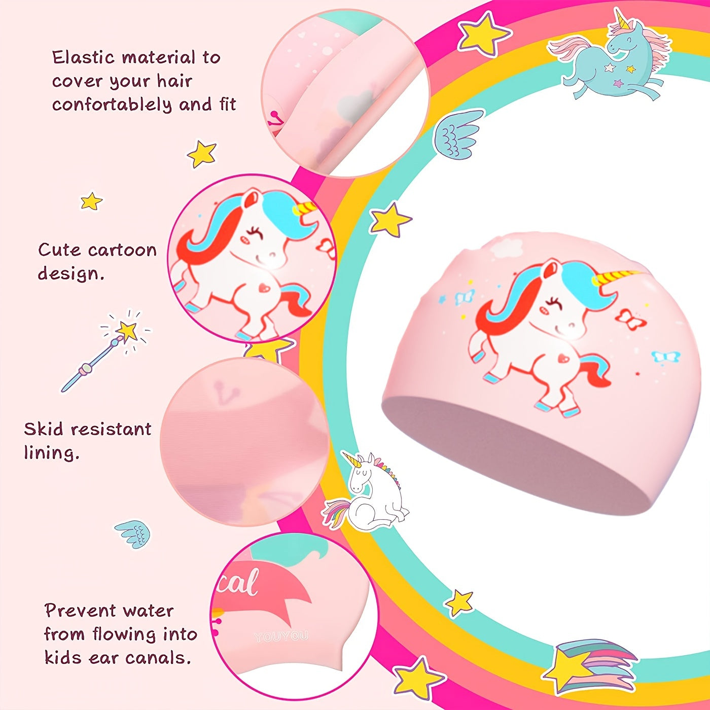 Kids Swimming Cap Silicone Cartoon Hair Cap Boys Girls Toddlers