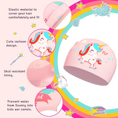 Kids Swimming Cap Silicone Cartoon Hair Cap Boys Girls Toddlers