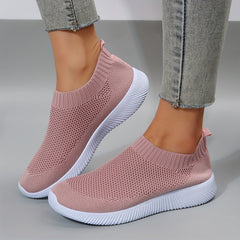 Women's Breathable Knitted Sneakers Lightweight Slip On Solid Walking Shoes