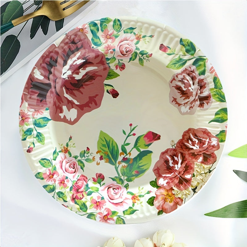 Rose Floral Paper Plates Cups & Napkins Set