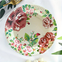 Rose Floral Paper Plates Cups & Napkins Set