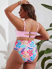 Women's Underwire Bikini Set with Tropical Print Panty Swimsuit