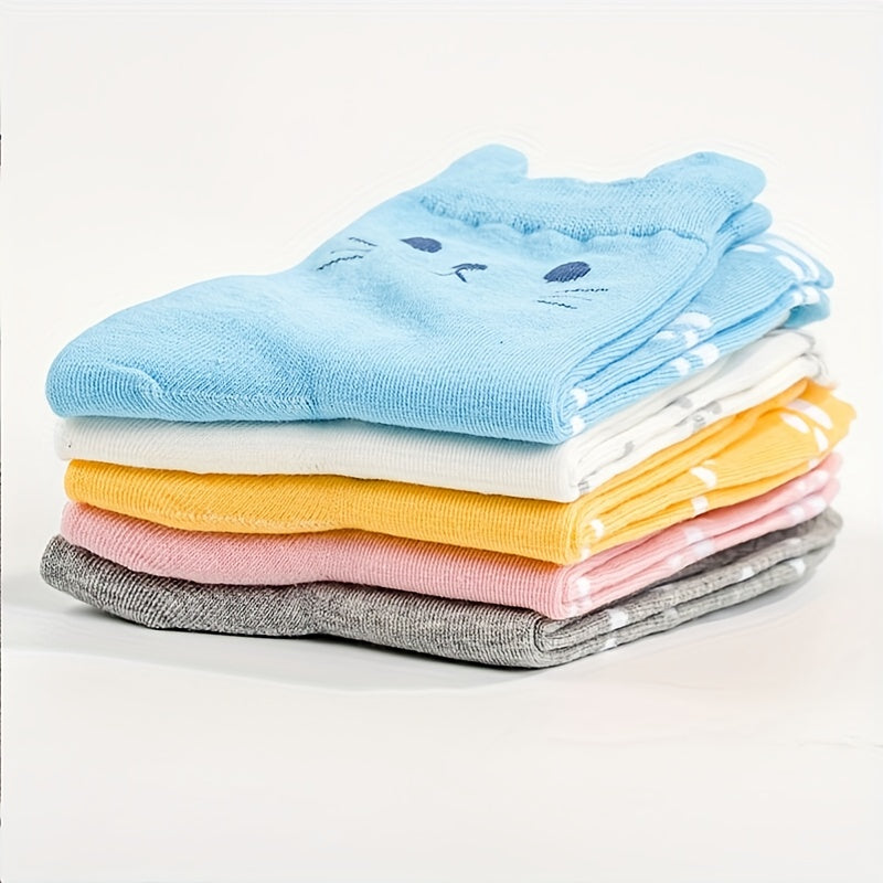 5 Pairs Cartoon Cat Print Socks Comfy Women's Stockings