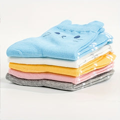 5 Pairs Cartoon Cat Print Socks Comfy Women's Stockings