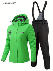 Floral Print Ski Set Hooded Jacket & Trouser Suit Women's Activewear