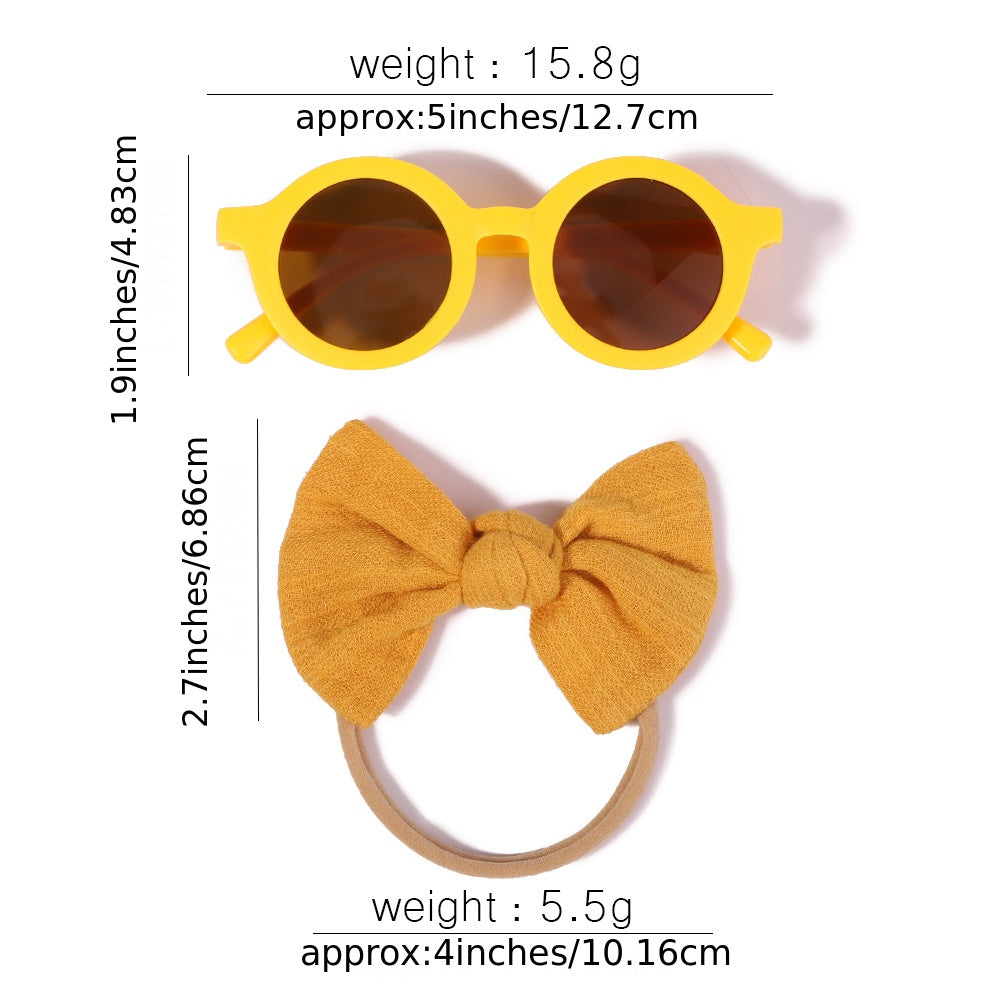 2Pcs Girls Bows Headband & Sunglasses Set