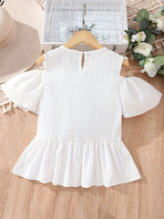 Girl s Shirt Porcelain Floral Embroidered Flutter Sleeve Peplum Blouse Top