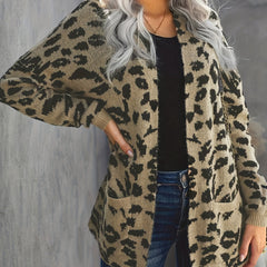Leopard Print Open Front Cardigan with Pockets