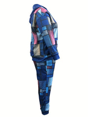 Women's Plus Patchwork Hoodie & Pants Set Two Piece Outfit