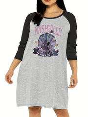 Guitar & Letter Print Raglan Sleeve Tee Sleep Dress