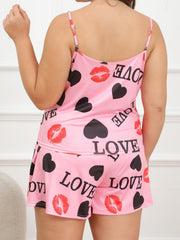 Heart & Kiss Print Cami Top & Shorts Lounge Set