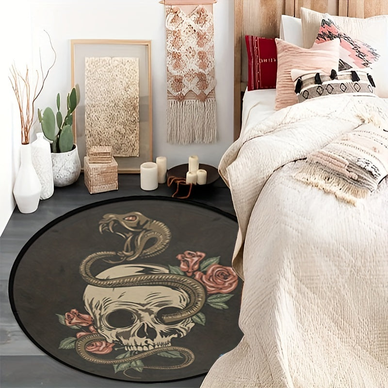 Halloween Skull Rug Round Non-Slip Floor Mat Floral Area Rugs Washable Carpet
