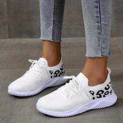 Leopard Knit Sports Shoes Low Top Running Casual Tennis Sneakers