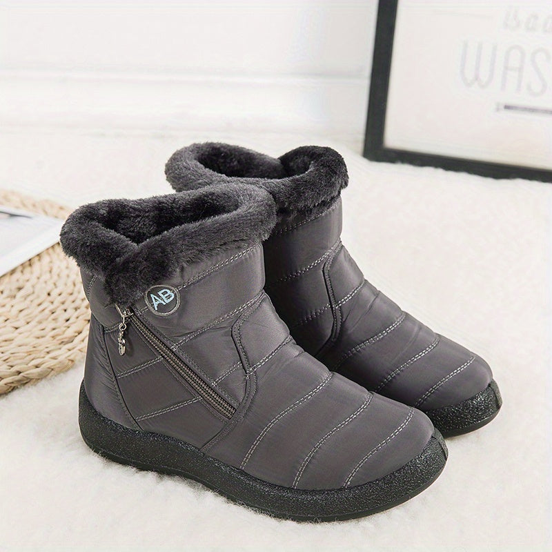 Women's Plush Lined Snow Boots Waterproof Warm Side Zipper Ankle Boots