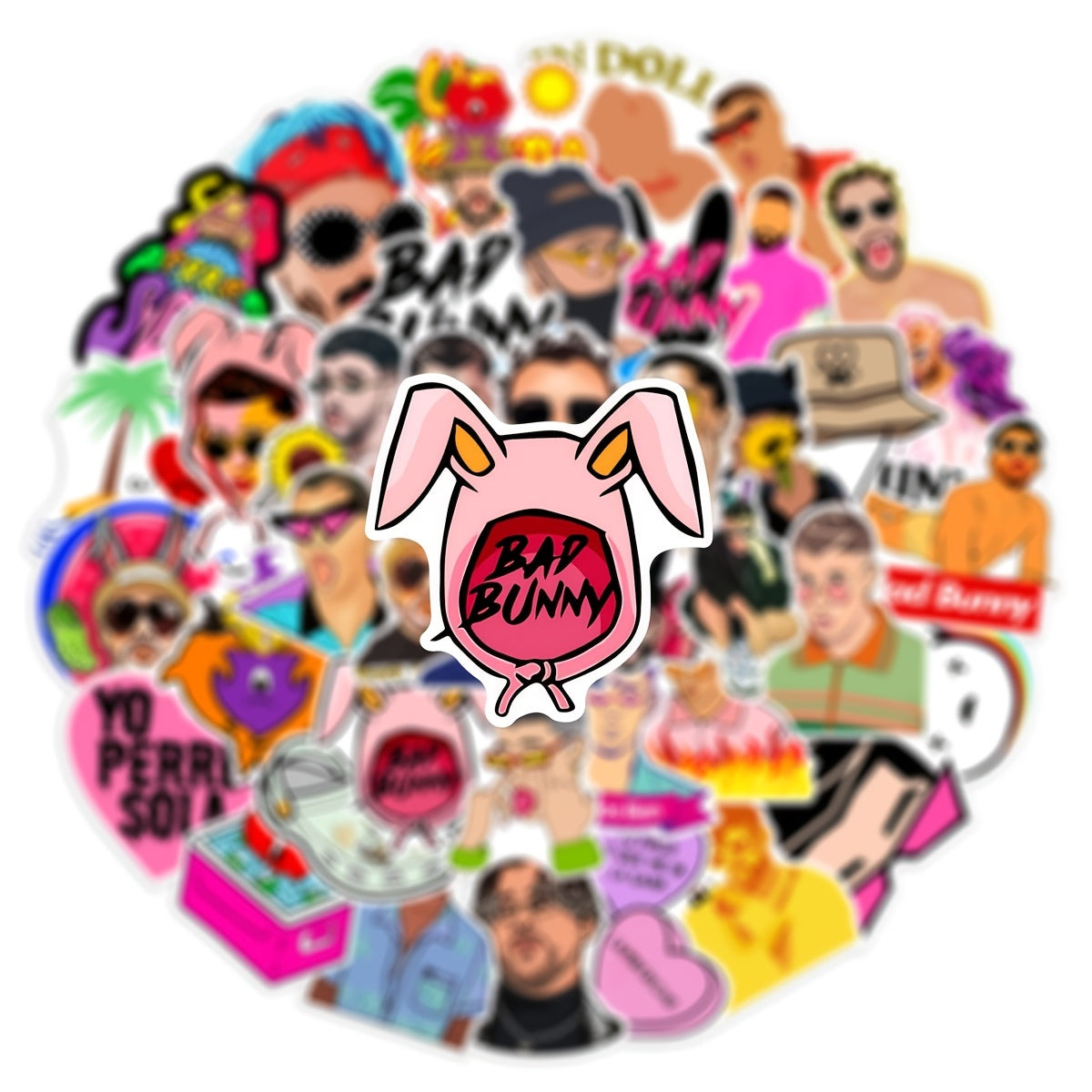 Bad Bunny Stickers 50 Pcs Vinyl Decals Laptop Skateboard Water Bottles Cars