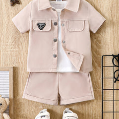 Newborn Baby Set Buckle Lapel Shirt Shorts Casual Outfit