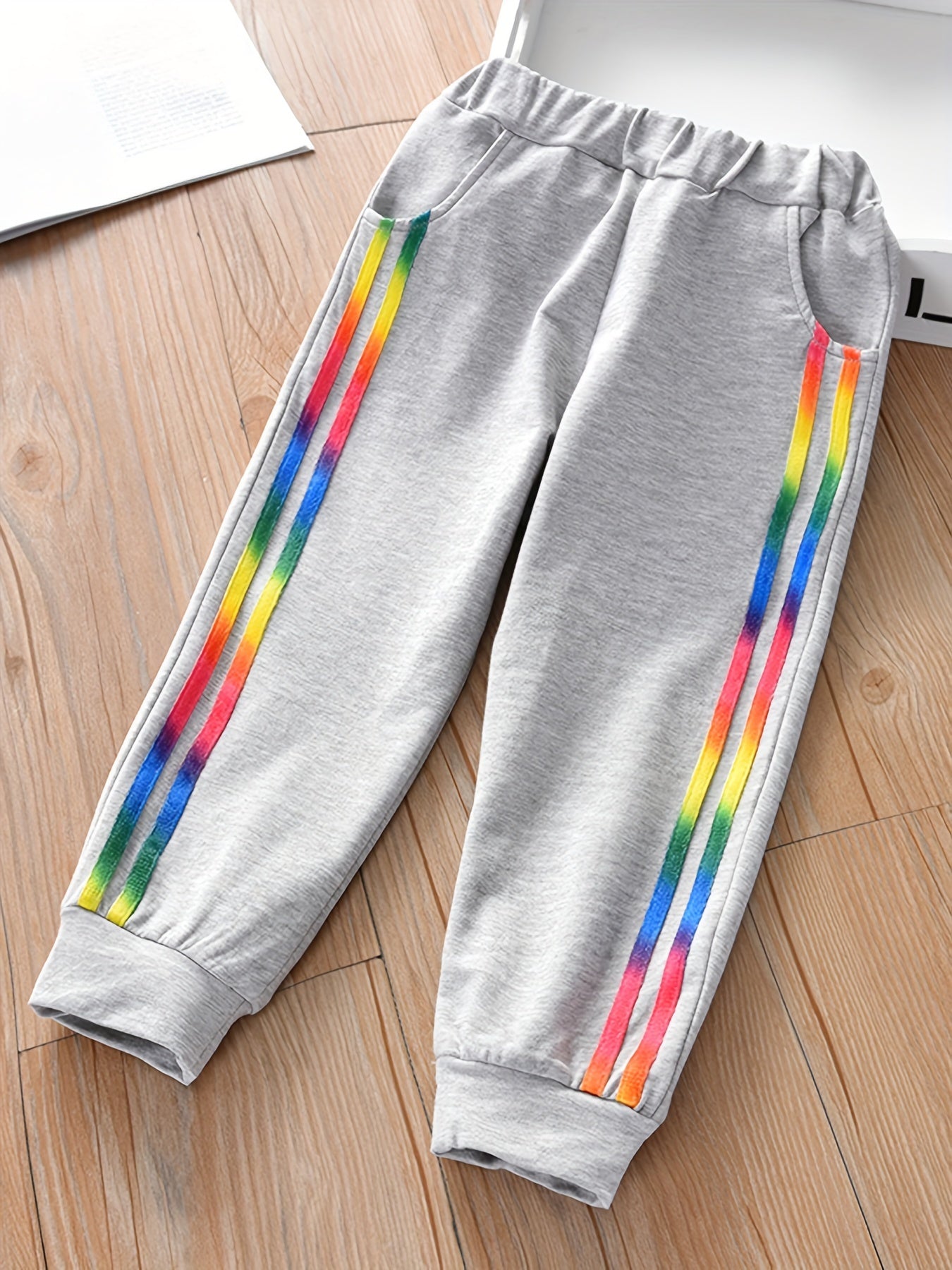 Girls' Rainbow Striped Casual Sports Jogger Pants For Toddler Kids