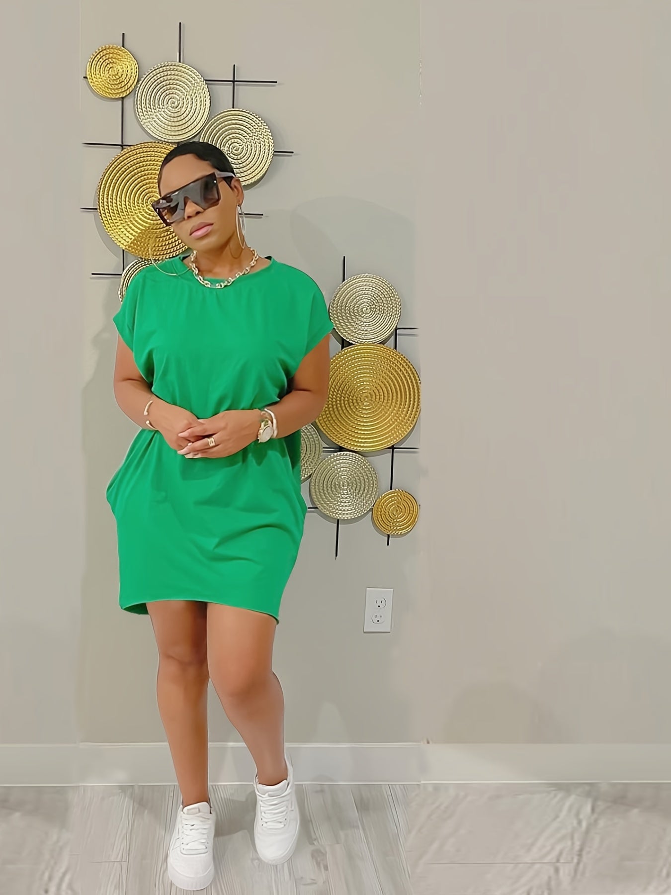 Crew Neck Loose Dress Short Sleeve Solid Asymmetrical Summer Dresses