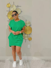 Crew Neck Loose Dress Short Sleeve Solid Asymmetrical Summer Dresses