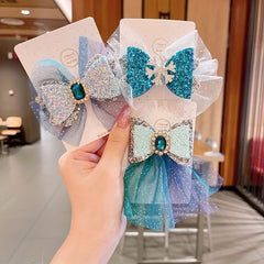 Princess Bow Knot Mesh Crystal Hair Clips for Kids