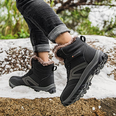 Men's Outdoor Snow Boots Leather Warm Fleece Anti-slip Hiking Boots Winter