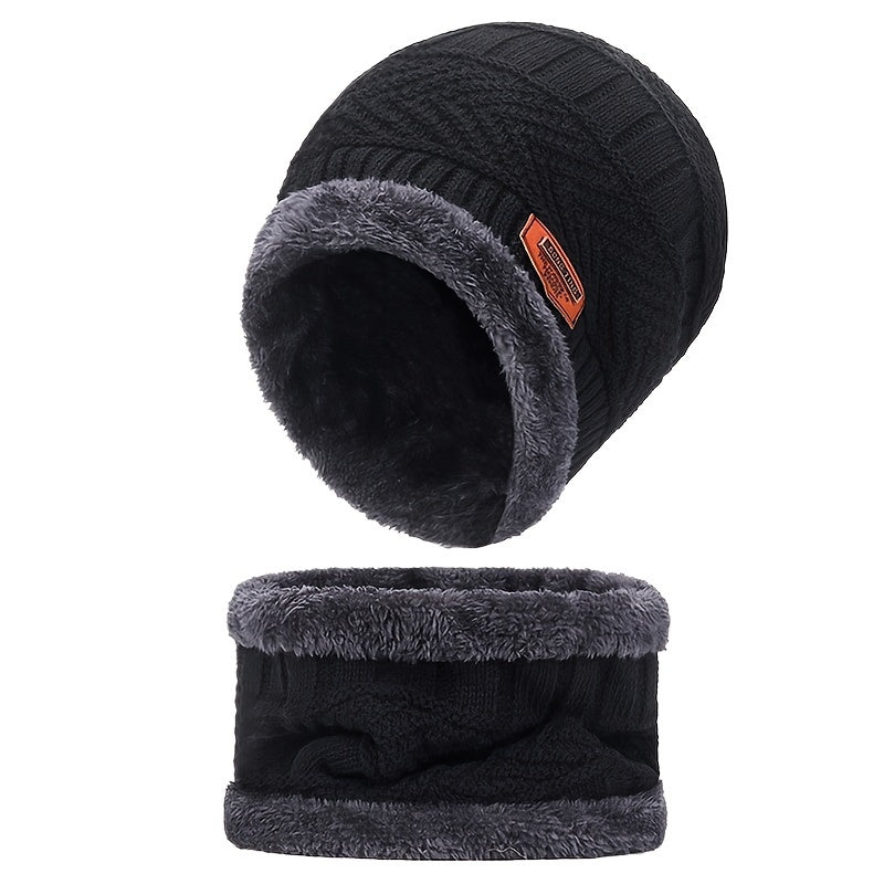 2pcs Unisex Winter Warm Knitted Hat Neck Scarf Touch Screen Gloves