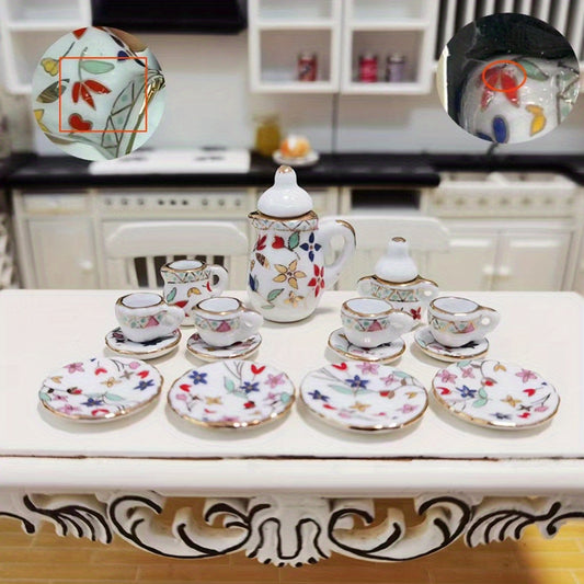 15pcs Mini Ceramic Tea Set 1 12 Flower Pattern Kitchen Porcelain Set