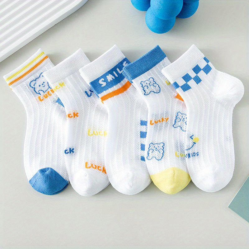 Kids Summer Breathable Cartoon Bear Socks (5 Pairs)